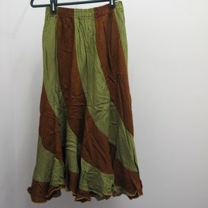 Brown Green Swirl Stripes Indian Skirt